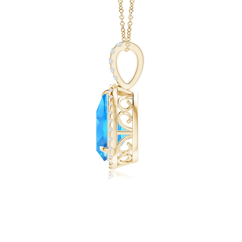 10x7mm AAAA Swiss Blue Topaz Teardrop Pendant with Diamond Halo in Yellow Gold - side 199