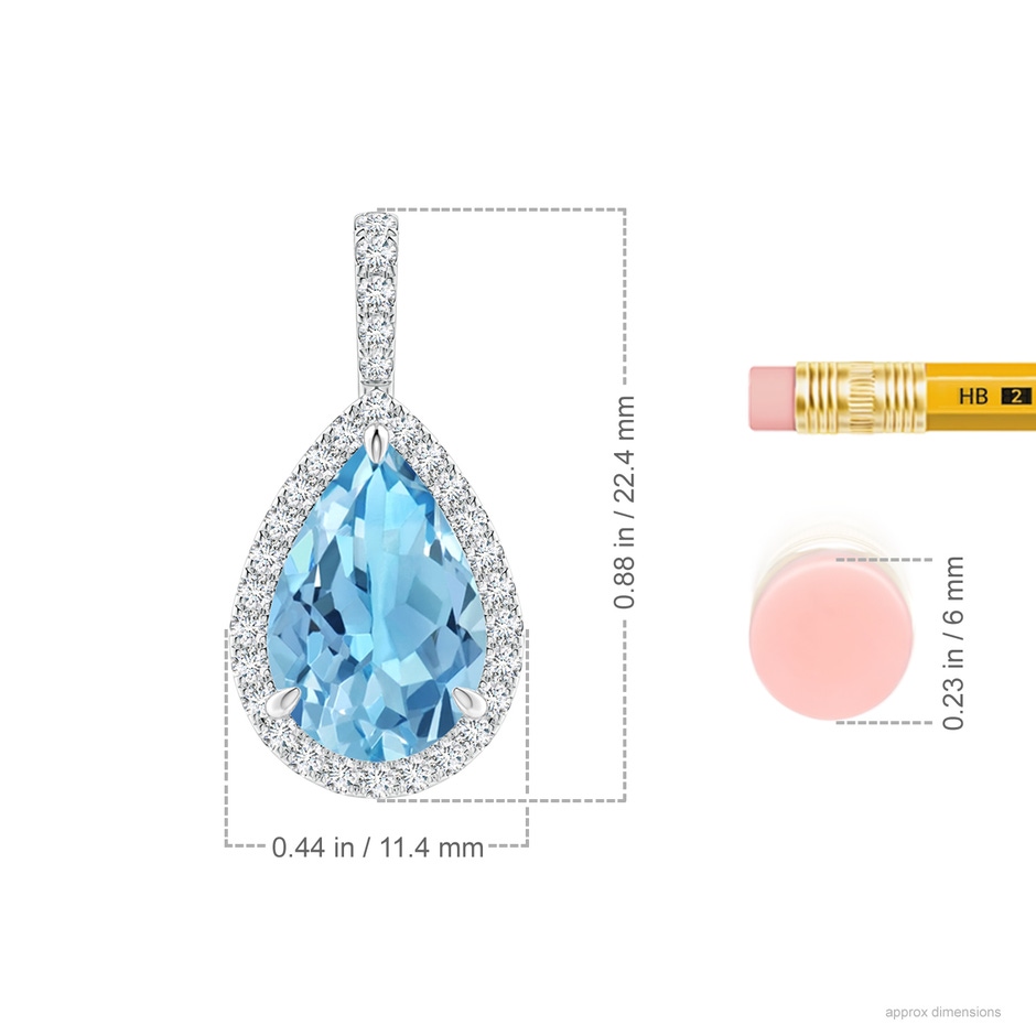 12x8mm A Swiss Blue Topaz Teardrop Pendant with Diamond Halo in P950 Platinum ruler