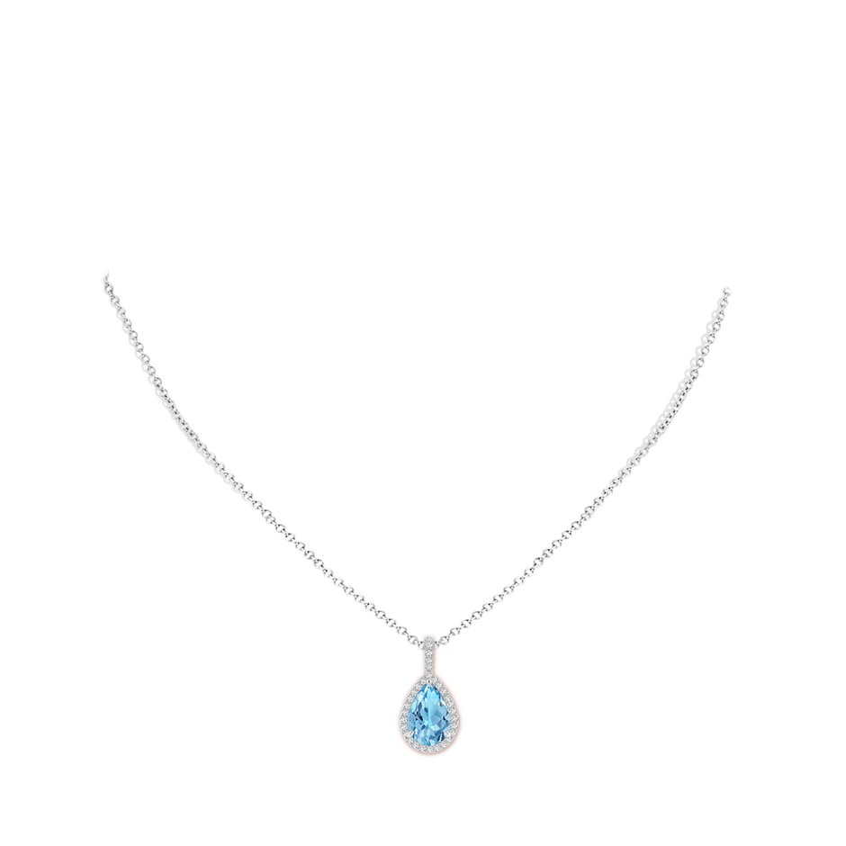 12x8mm A Swiss Blue Topaz Teardrop Pendant with Diamond Halo in P950 Platinum pen