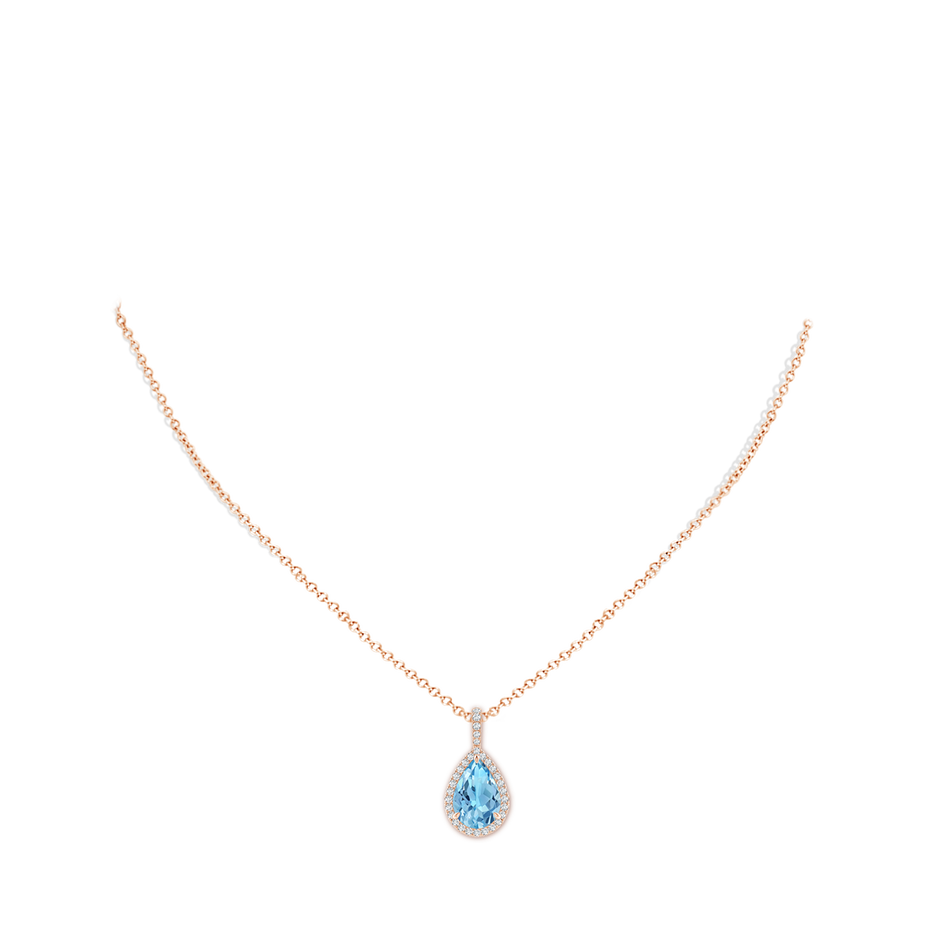 12x8mm A Swiss Blue Topaz Teardrop Pendant with Diamond Halo in Rose Gold pen