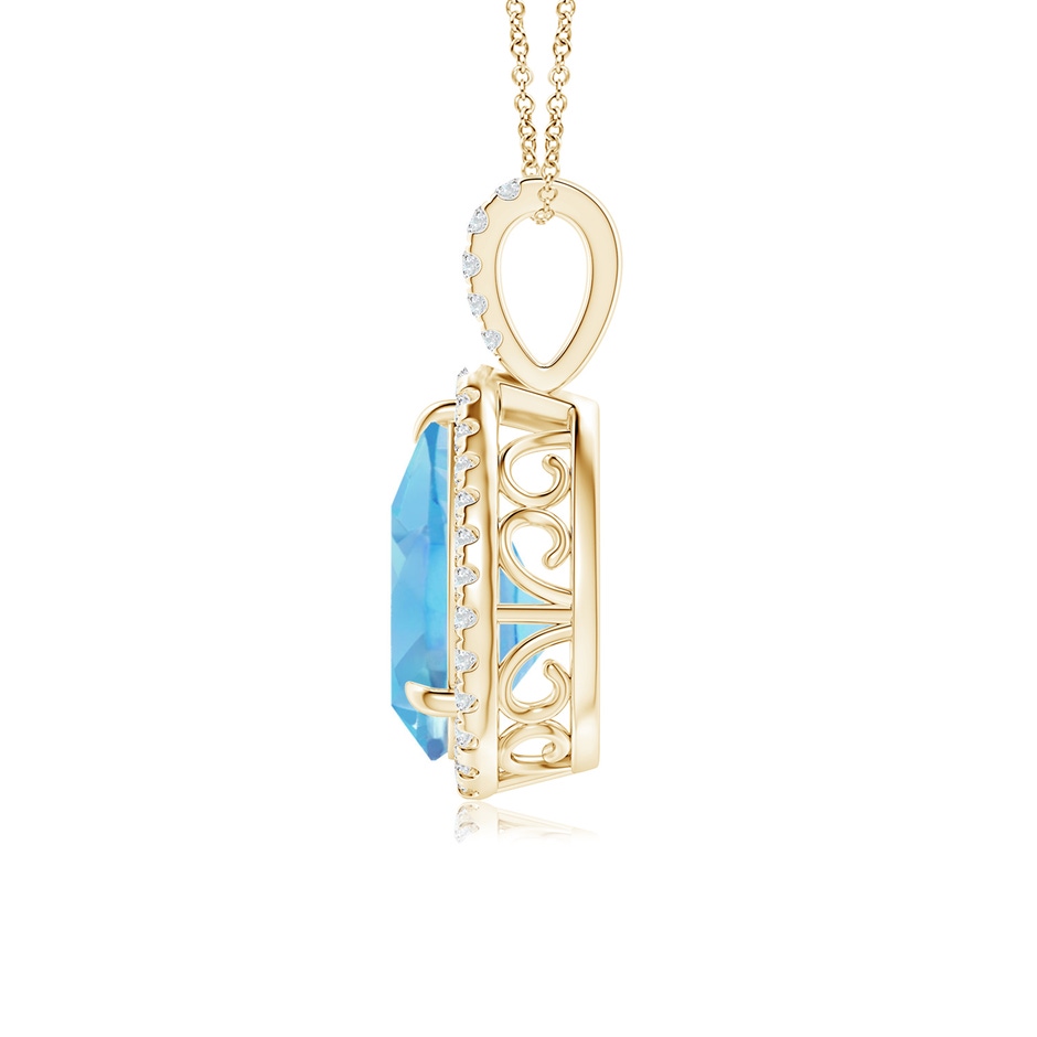12x8mm A Claw-Set Swiss Blue Topaz Teardrop Halo Pendant in Yellow Gold side 199