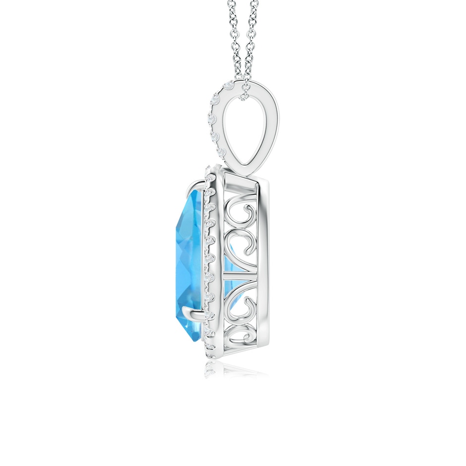 12x8mm AA Swiss Blue Topaz Teardrop Pendant with Diamond Halo in P950 Platinum side 199