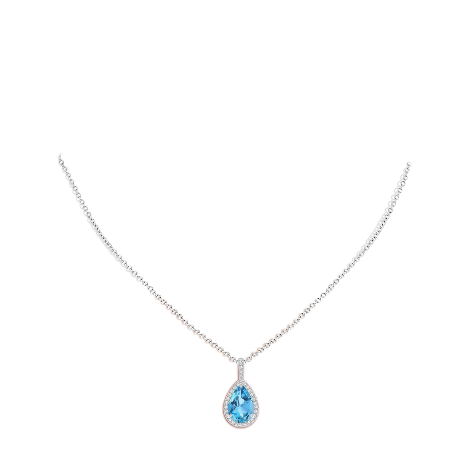 12x8mm AA Swiss Blue Topaz Teardrop Pendant with Diamond Halo in P950 Platinum pen