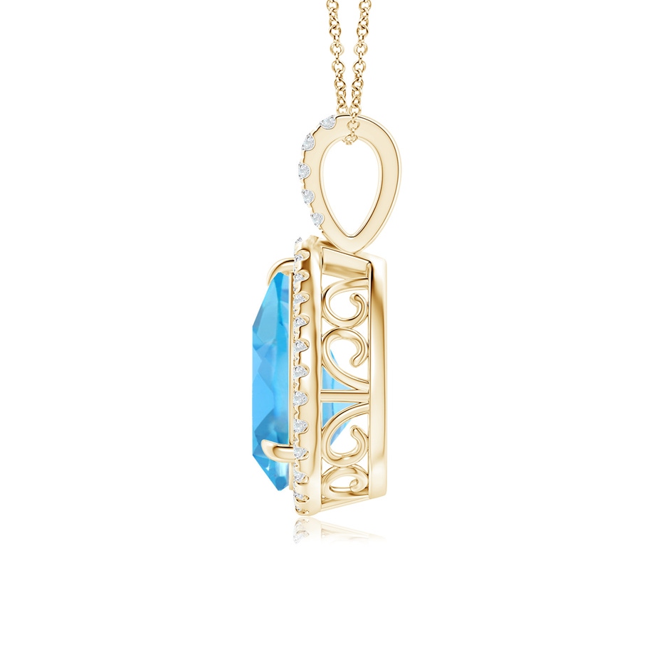 12x8mm AA Claw-Set Swiss Blue Topaz Teardrop Halo Pendant in Yellow Gold side 199