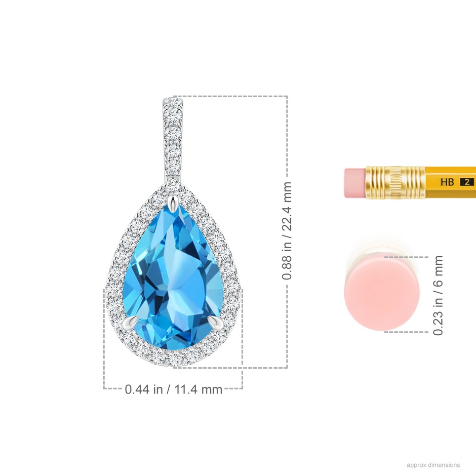 12x8mm AAA Claw-Set Swiss Blue Topaz Teardrop Halo Pendant in P950 Platinum ruler