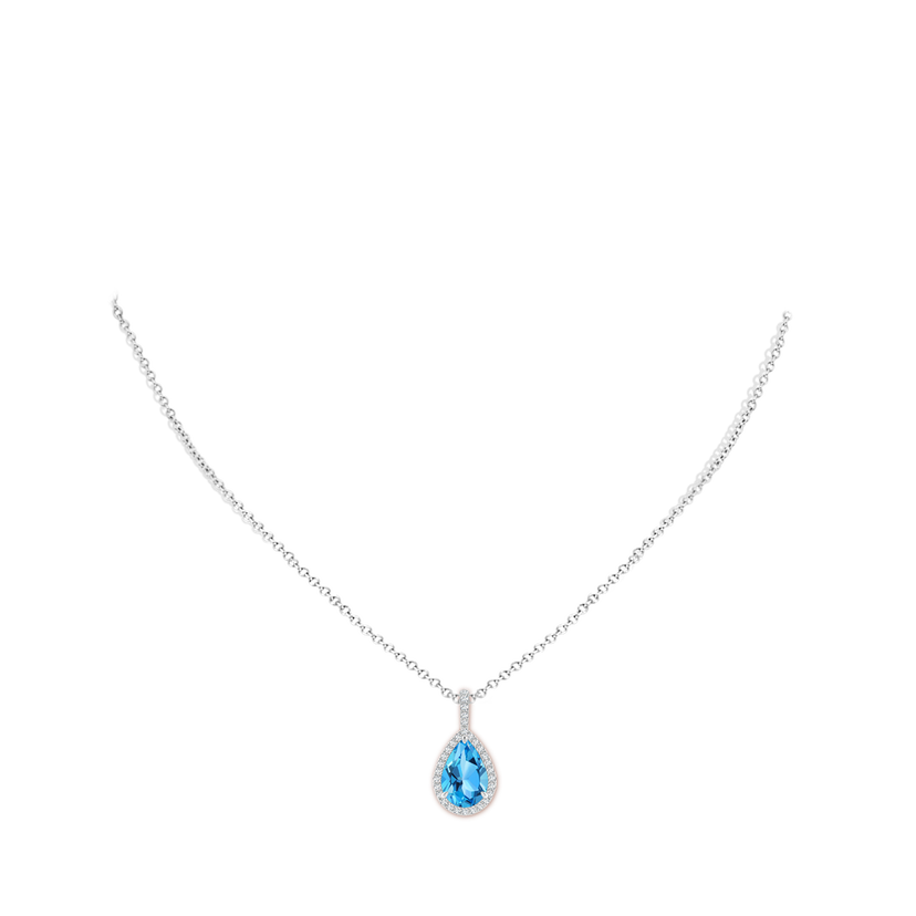 12x8mm AAA Claw-Set Swiss Blue Topaz Teardrop Halo Pendant in