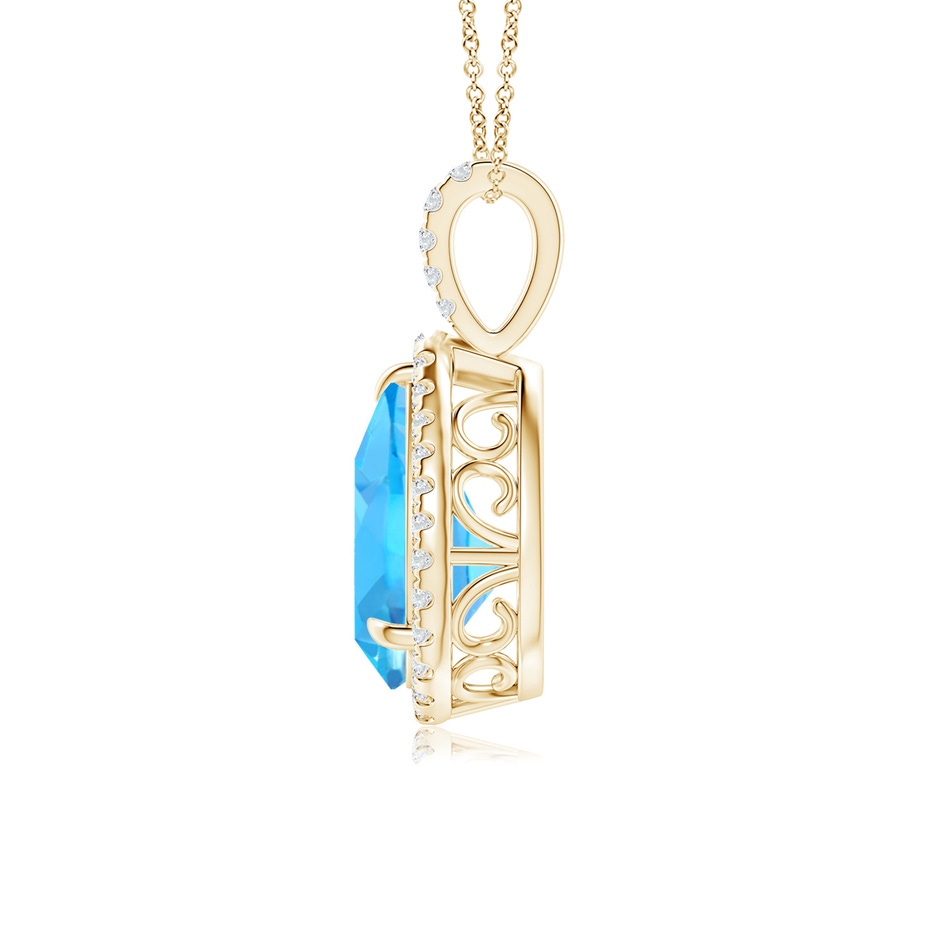 12x8mm AAA Claw-Set Swiss Blue Topaz Teardrop Halo Pendant in Yellow Gold side 199