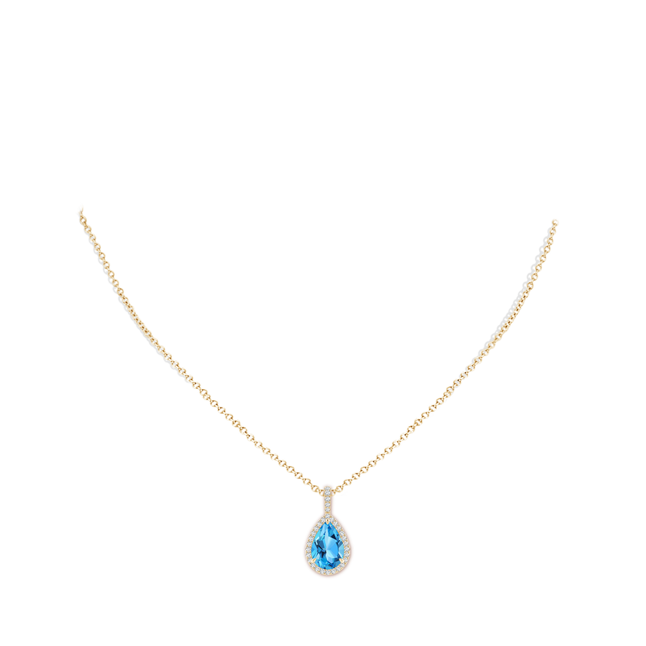 12x8mm AAA Claw-Set Swiss Blue Topaz Teardrop Halo Pendant in Yellow Gold pen