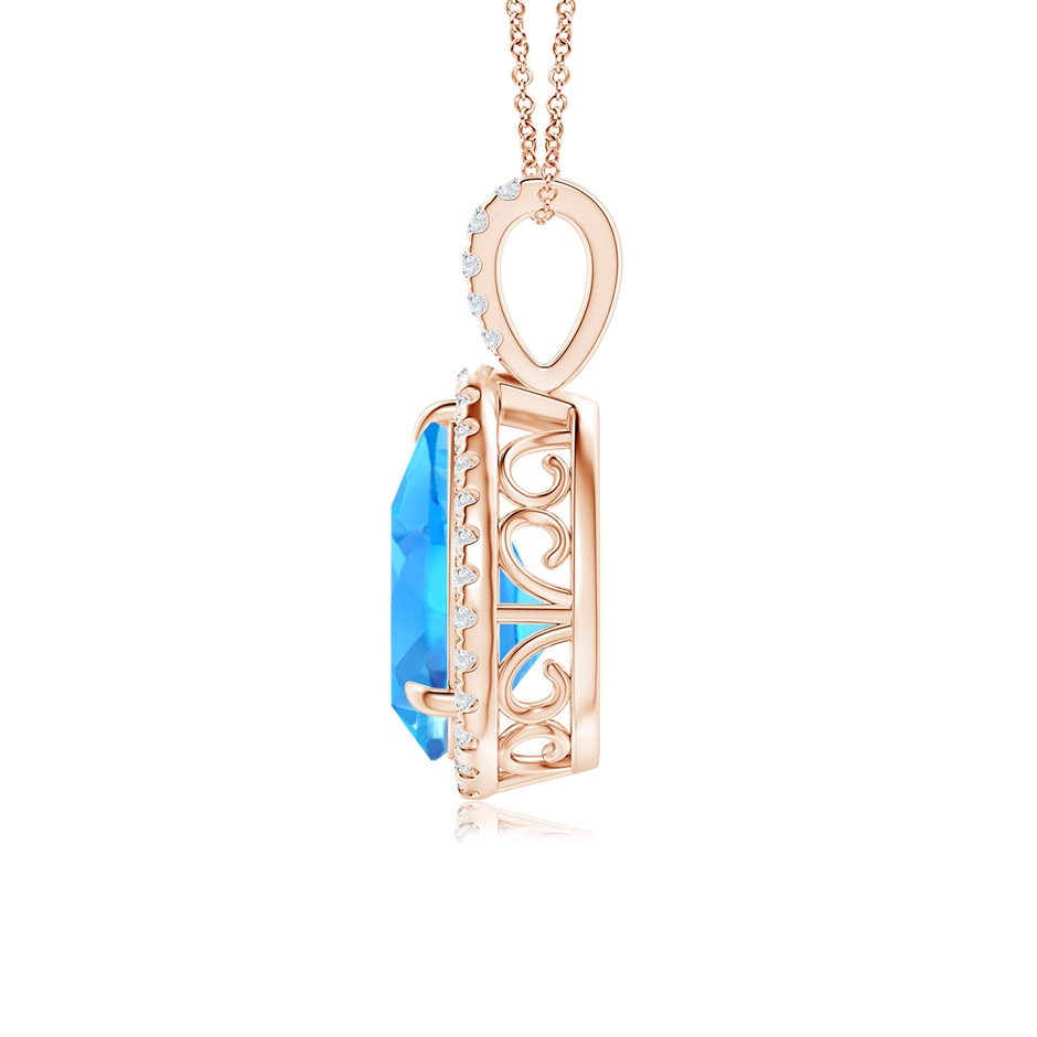 12x8mm AAAA Swiss Blue Topaz Teardrop Pendant with Diamond Halo in Rose Gold side 199