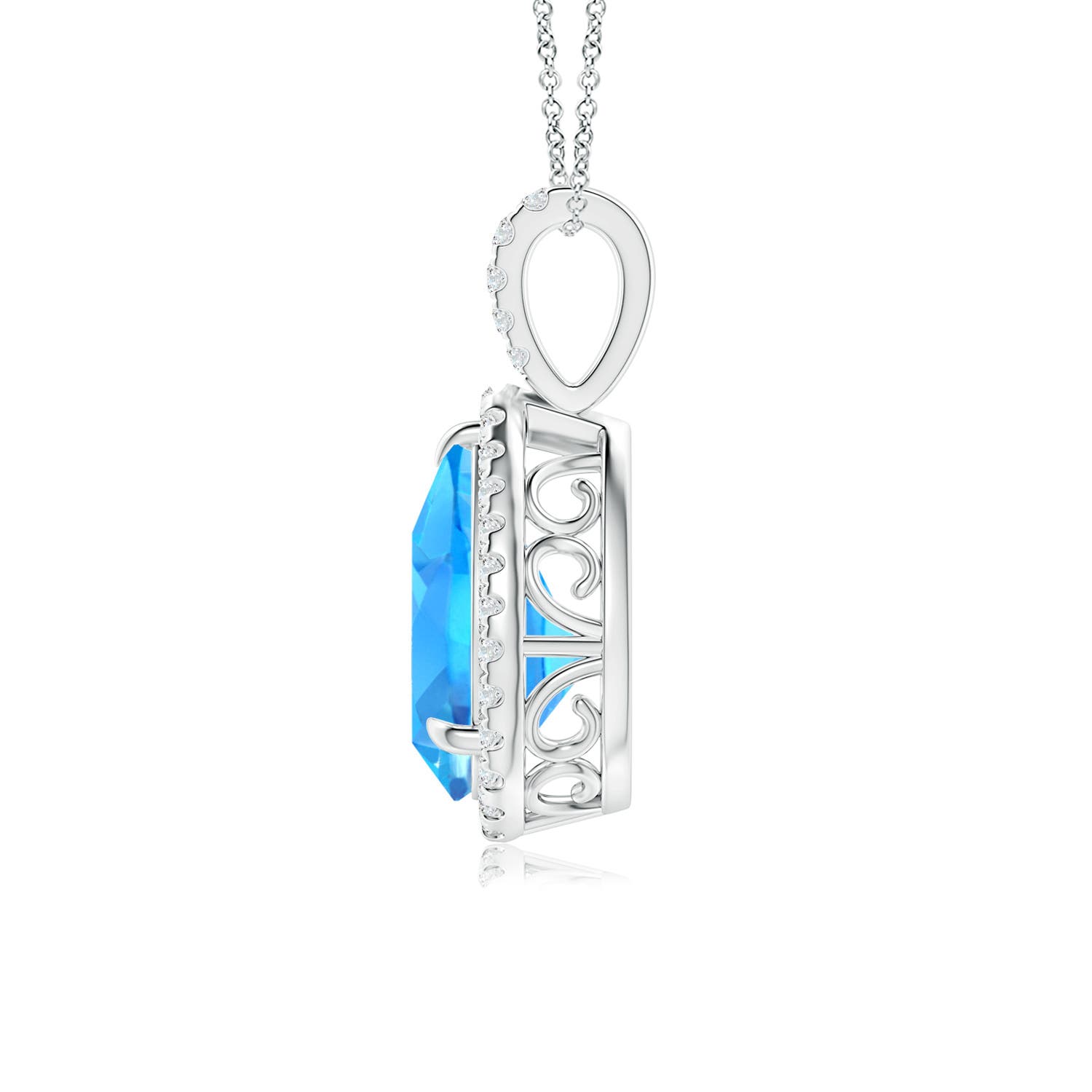 12x8mm AAAA Claw-Set Swiss Blue Topaz Teardrop Halo Pendant in White Gold