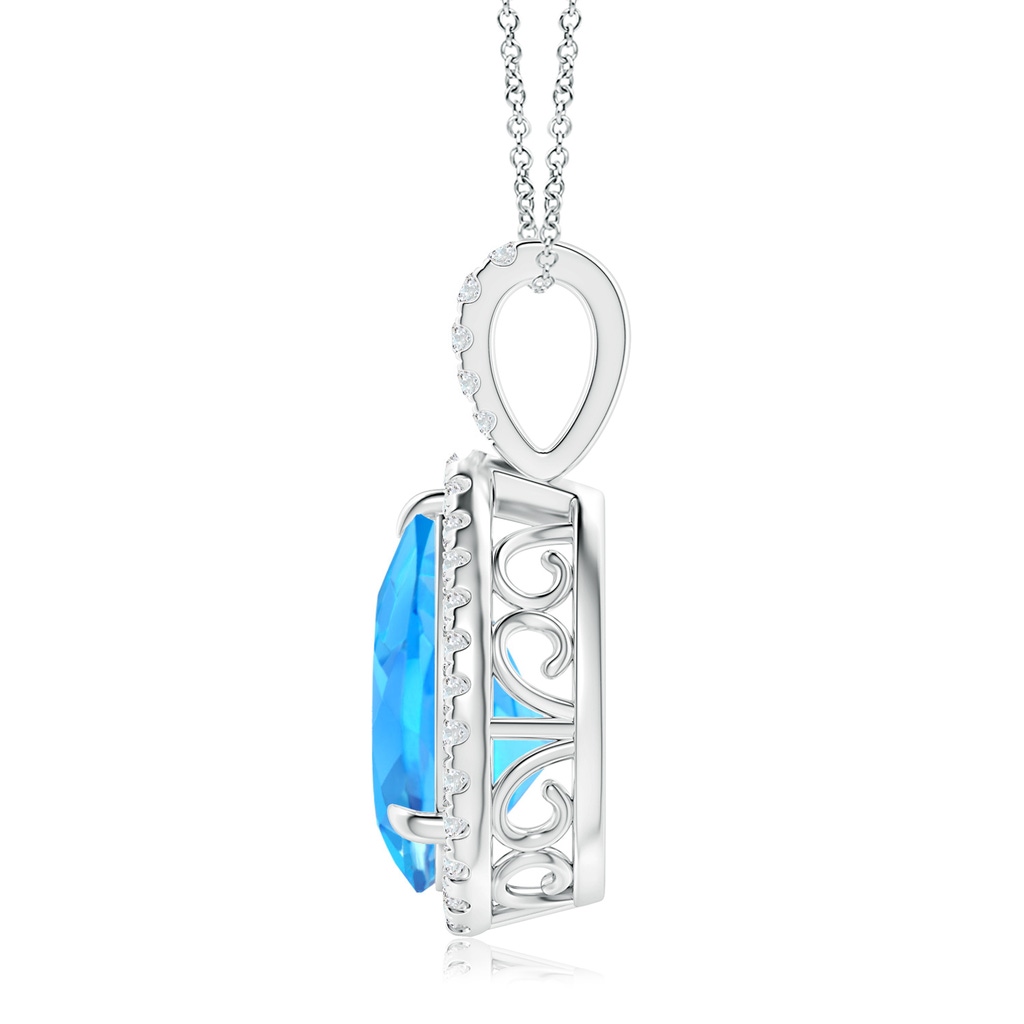 12x8mm AAAA Swiss Blue Topaz Teardrop Pendant with Diamond Halo in White Gold - side 199