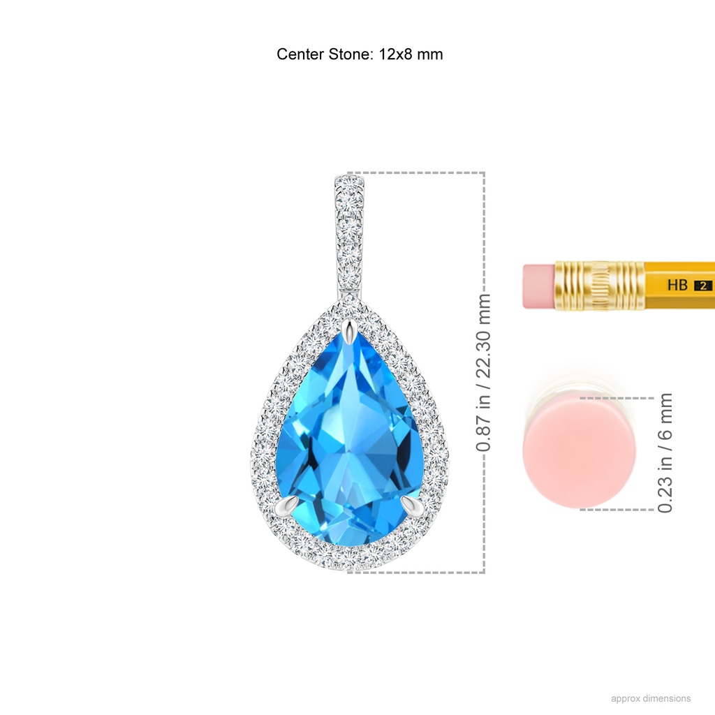 12x8mm AAAA Swiss Blue Topaz Teardrop Pendant with Diamond Halo in White Gold Product Image