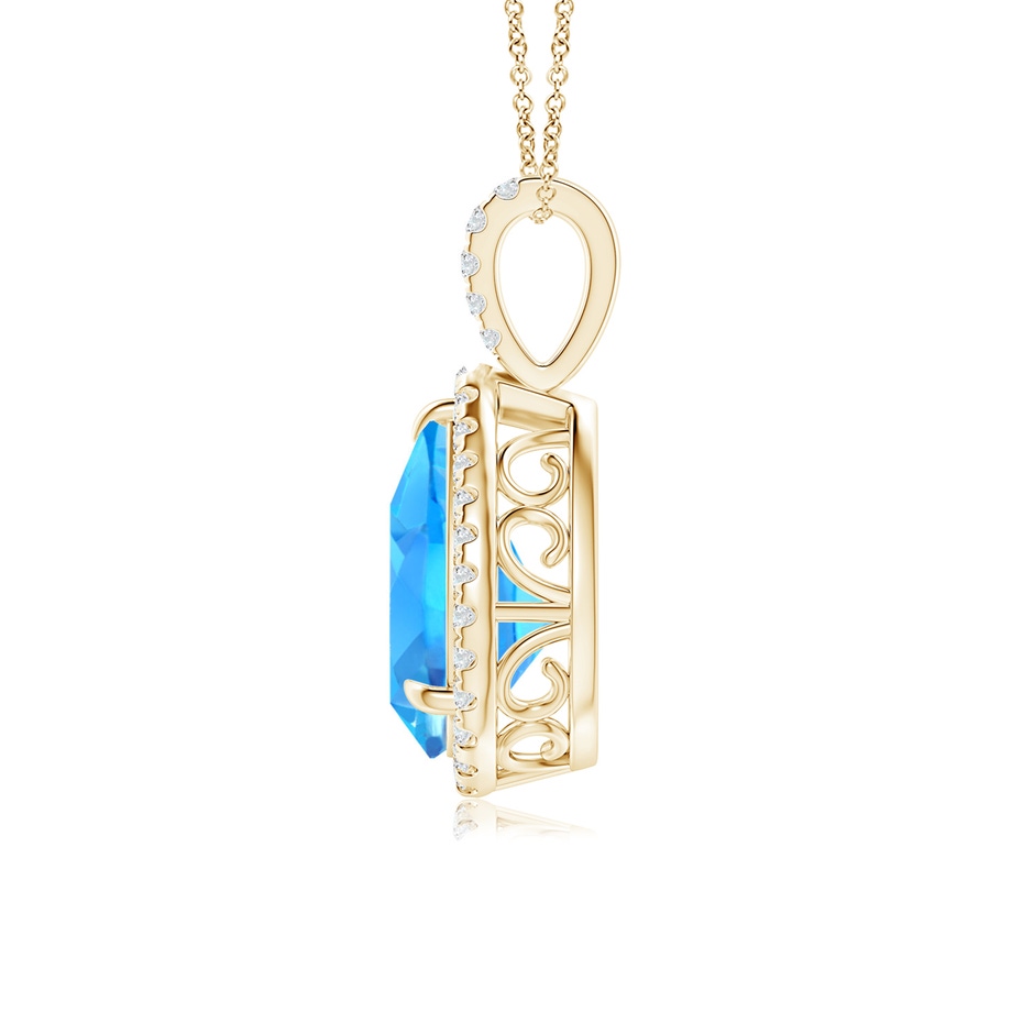12x8mm AAAA Claw-Set Swiss Blue Topaz Teardrop Halo Pendant in Yellow Gold side 199