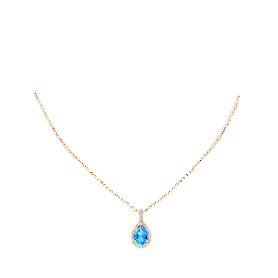 12x8mm AAAA Claw-Set Swiss Blue Topaz Teardrop Halo Pendant in Yellow Gold pen