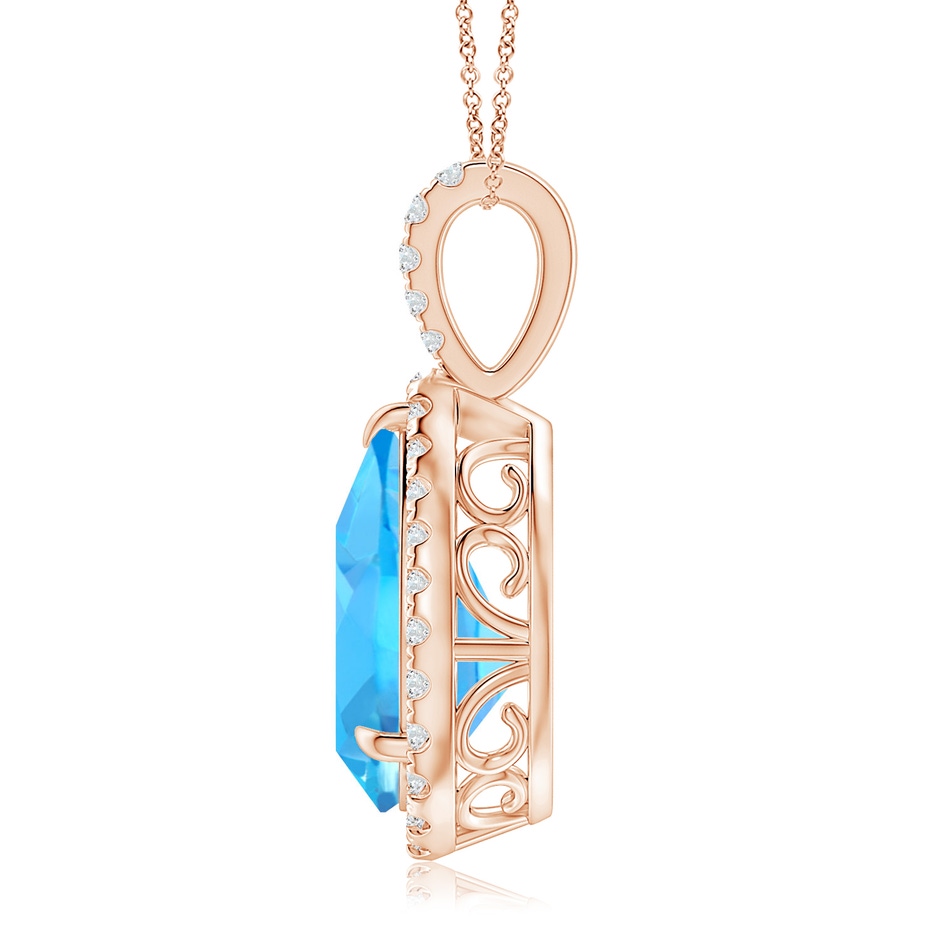 15x10mm AAA Claw-Set Swiss Blue Topaz Teardrop Halo Pendant in Rose Gold side 199