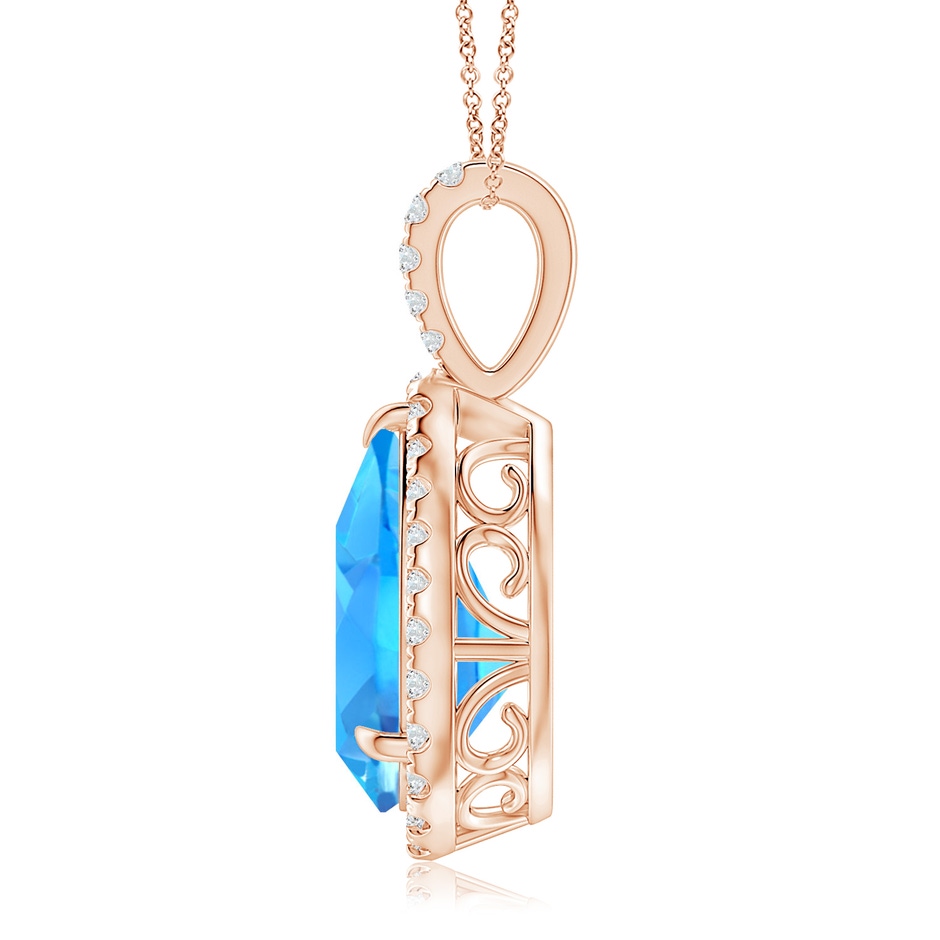 15x10mm AAAA Claw-Set Swiss Blue Topaz Teardrop Halo Pendant in 18K Rose Gold side 199