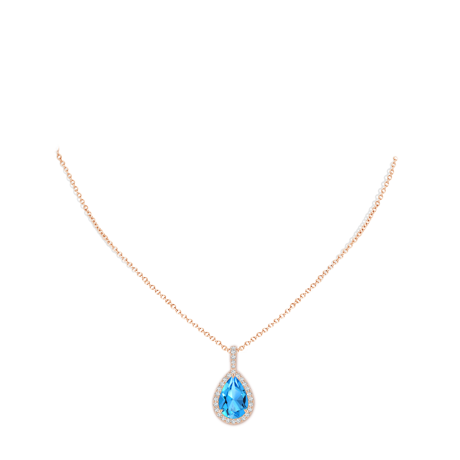 15x10mm AAAA Claw-Set Swiss Blue Topaz Teardrop Halo Pendant in 18K Rose Gold pen