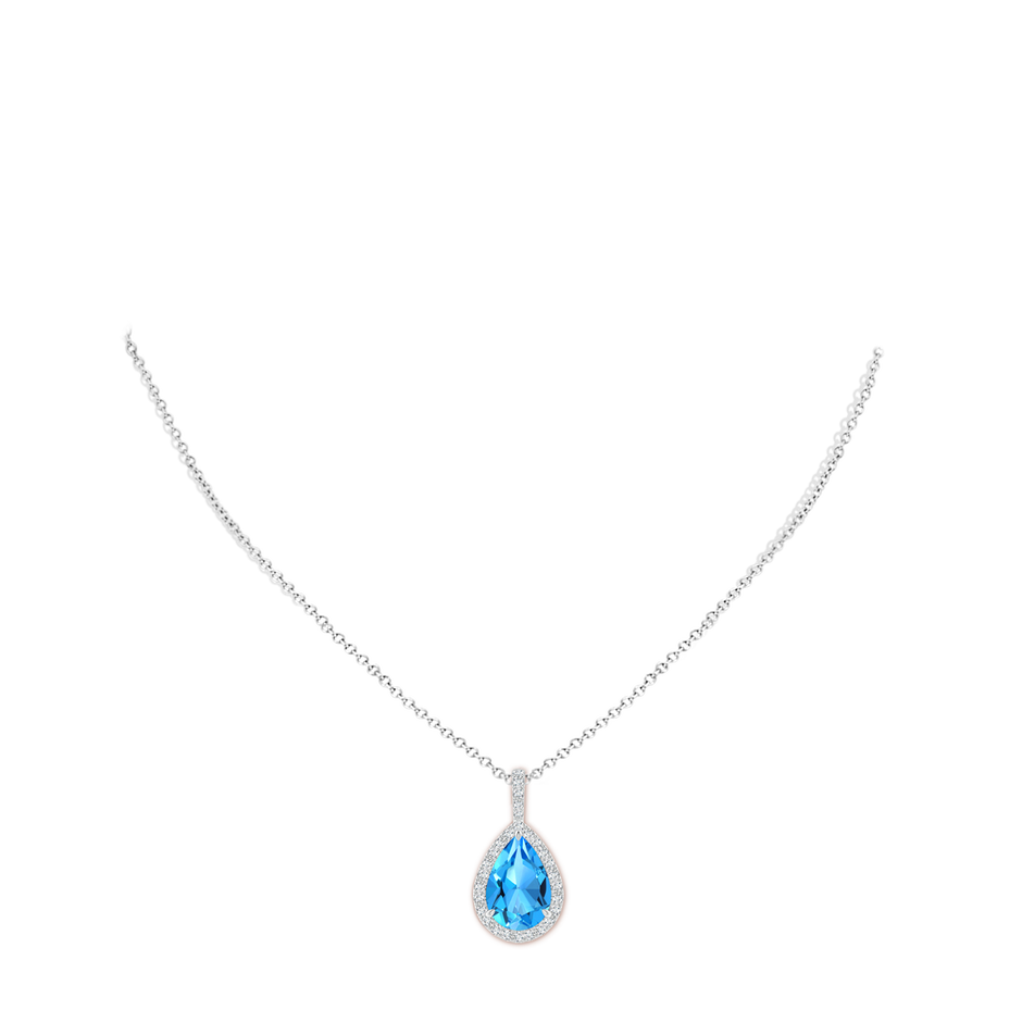 15x10mm AAAA Claw-Set Swiss Blue Topaz Teardrop Halo Pendant in P950 Platinum pen