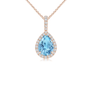 8x6mm A Claw-Set Swiss Blue Topaz Teardrop Halo Pendant in 10K Rose Gold