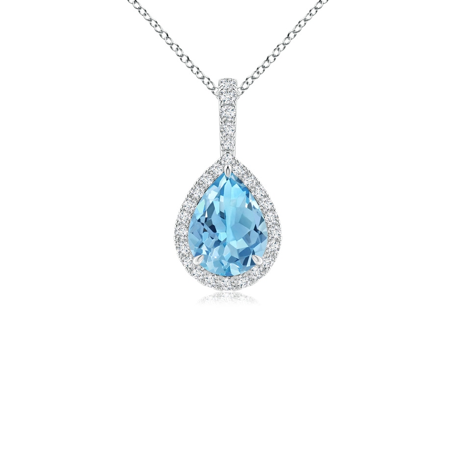 8x6mm A Swiss Blue Topaz Teardrop Pendant with Diamond Halo in P950 Platinum 