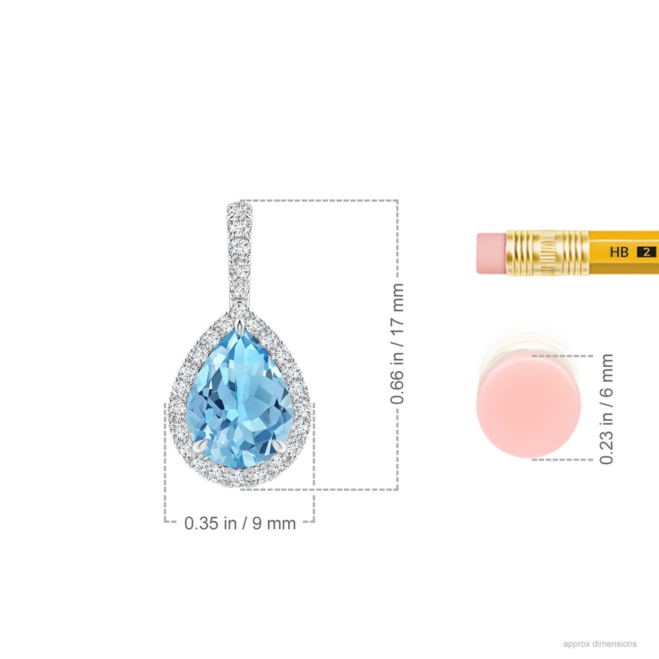 8x6mm A Swiss Blue Topaz Teardrop Pendant with Diamond Halo in P950 Platinum ruler