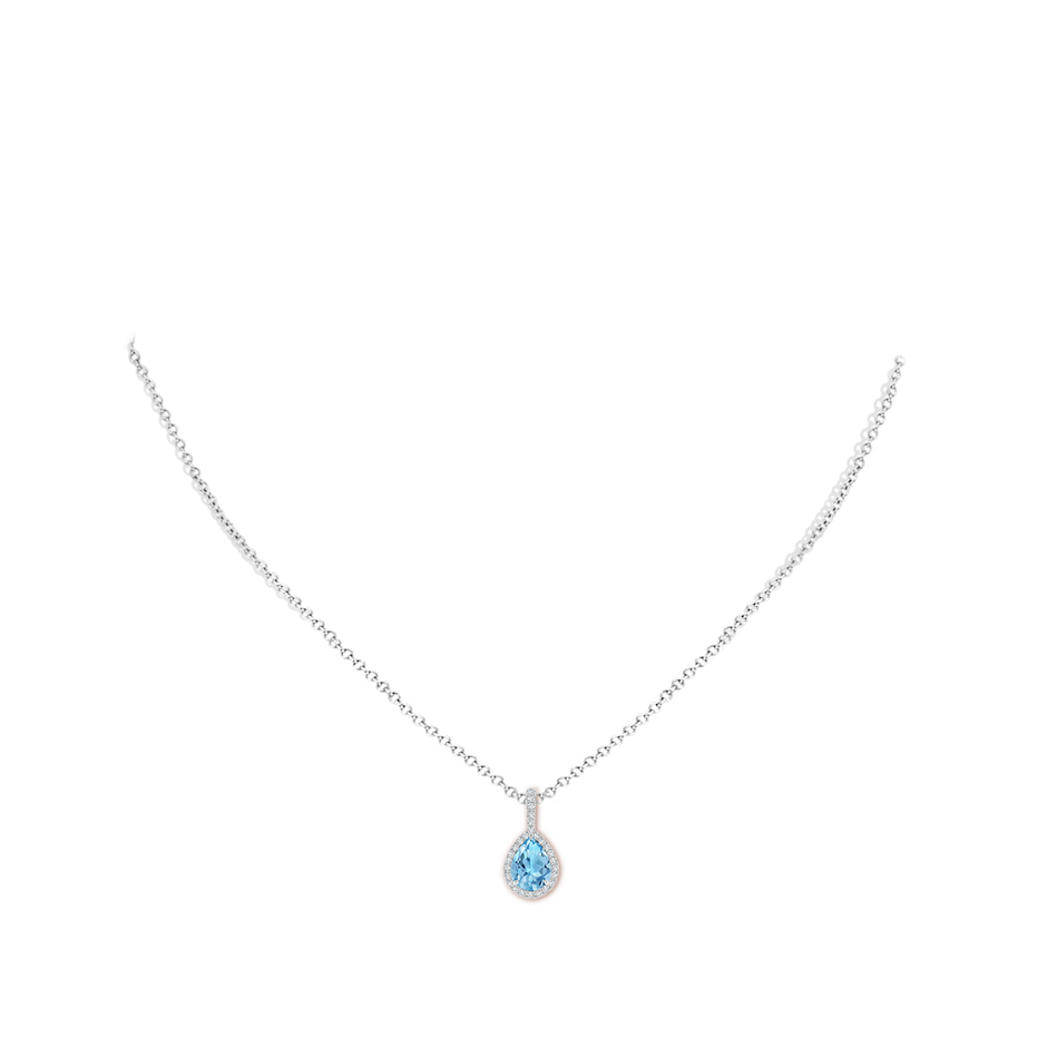 8x6mm A Swiss Blue Topaz Teardrop Pendant with Diamond Halo in P950 Platinum pen