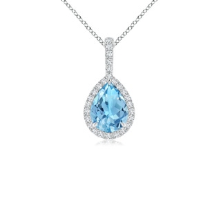 8x6mm A Claw-Set Swiss Blue Topaz Teardrop Halo Pendant in White Gold