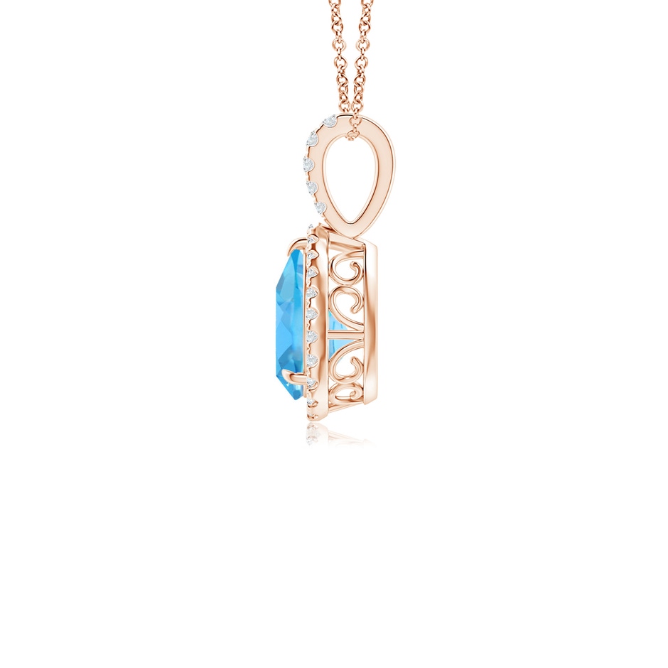 8x6mm AA Swiss Blue Topaz Teardrop Pendant with Diamond Halo in Rose Gold side 199