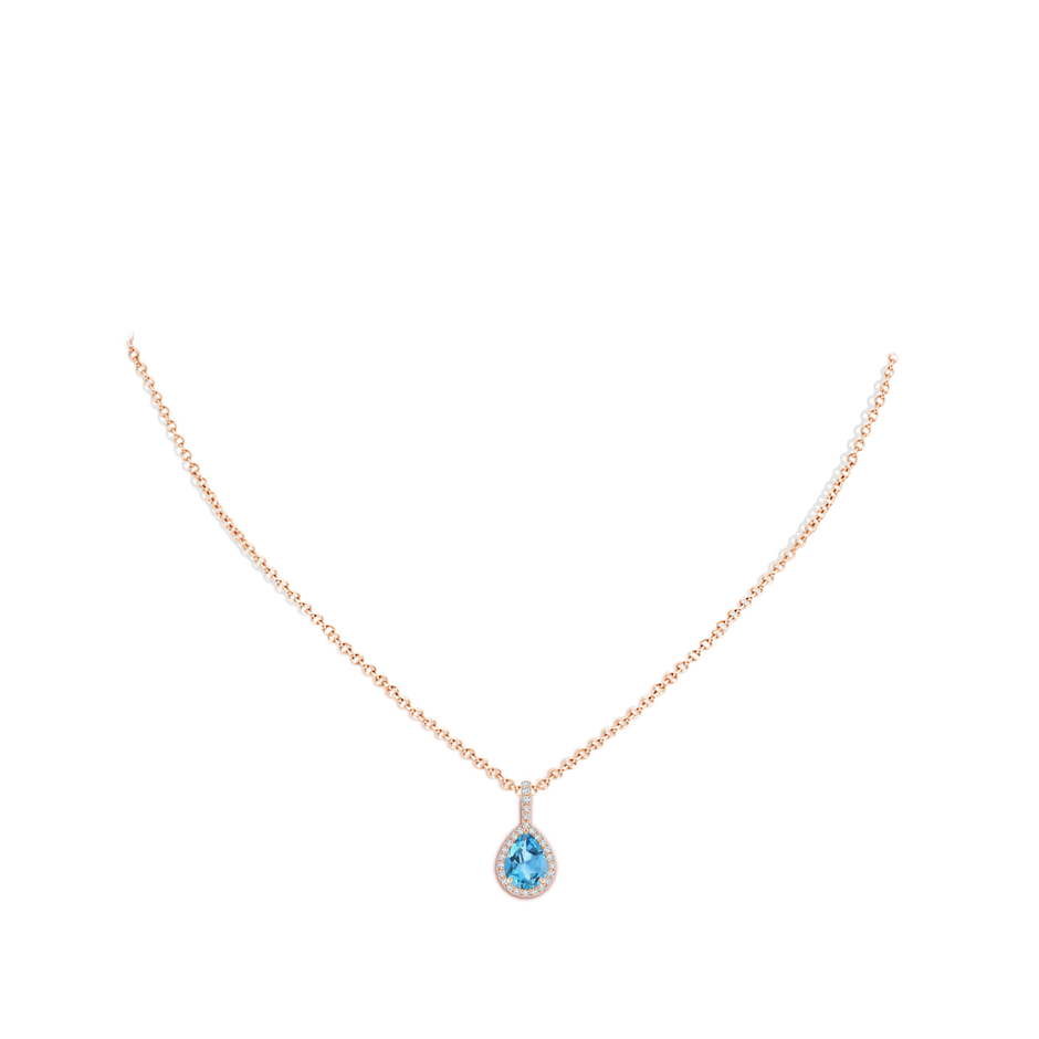 8x6mm AA Swiss Blue Topaz Teardrop Pendant with Diamond Halo in Rose Gold pen