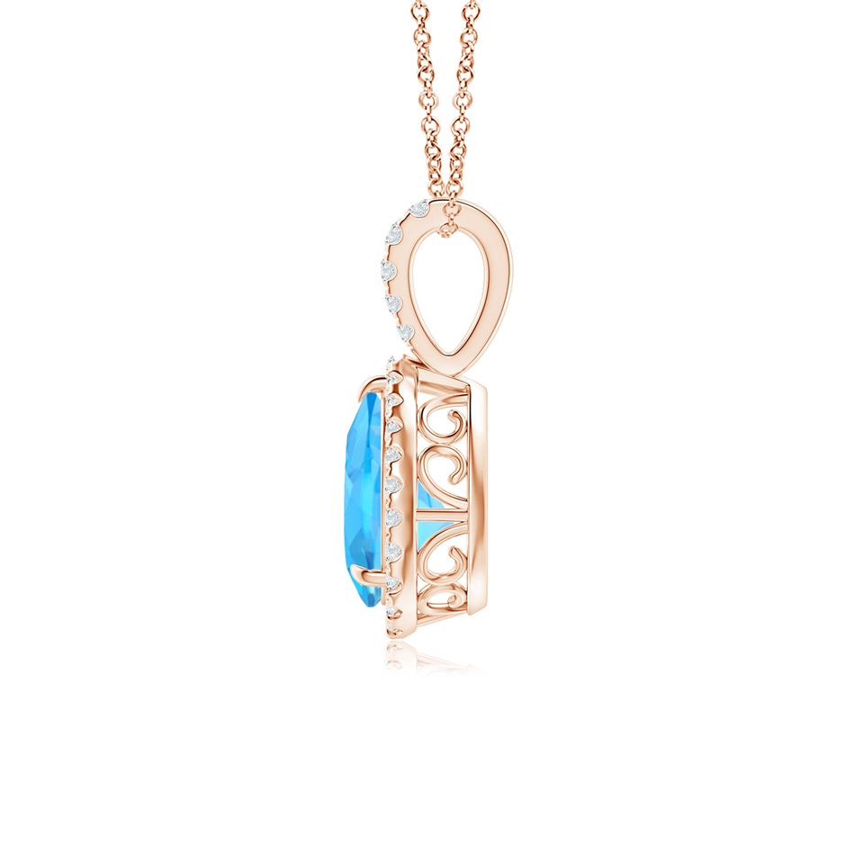 8x6mm AAA Swiss Blue Topaz Teardrop Pendant with Diamond Halo in Rose Gold side 199