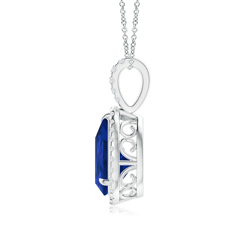 10x8mm AAA Blue Sapphire Teardrop Pendant with Diamond Halo in White Gold Side 199