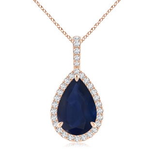 12x10mm A Blue Sapphire Teardrop Pendant with Diamond Halo in Rose Gold