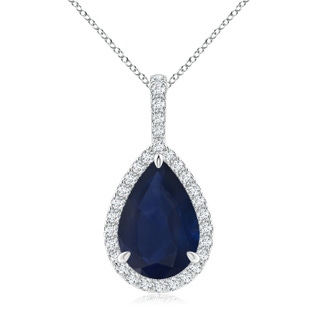 12x10mm A Blue Sapphire Teardrop Pendant with Diamond Halo in S999 Silver