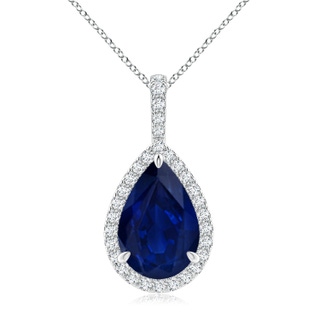 12x10mm AA Blue Sapphire Teardrop Pendant with Diamond Halo in P950 Platinum