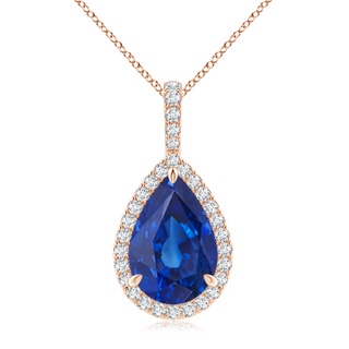 12x10mm AAA Blue Sapphire Teardrop Pendant with Diamond Halo in Rose Gold