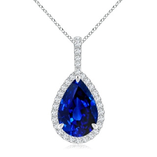 12x10mm AAAA Blue Sapphire Teardrop Pendant with Diamond Halo in P950 Platinum