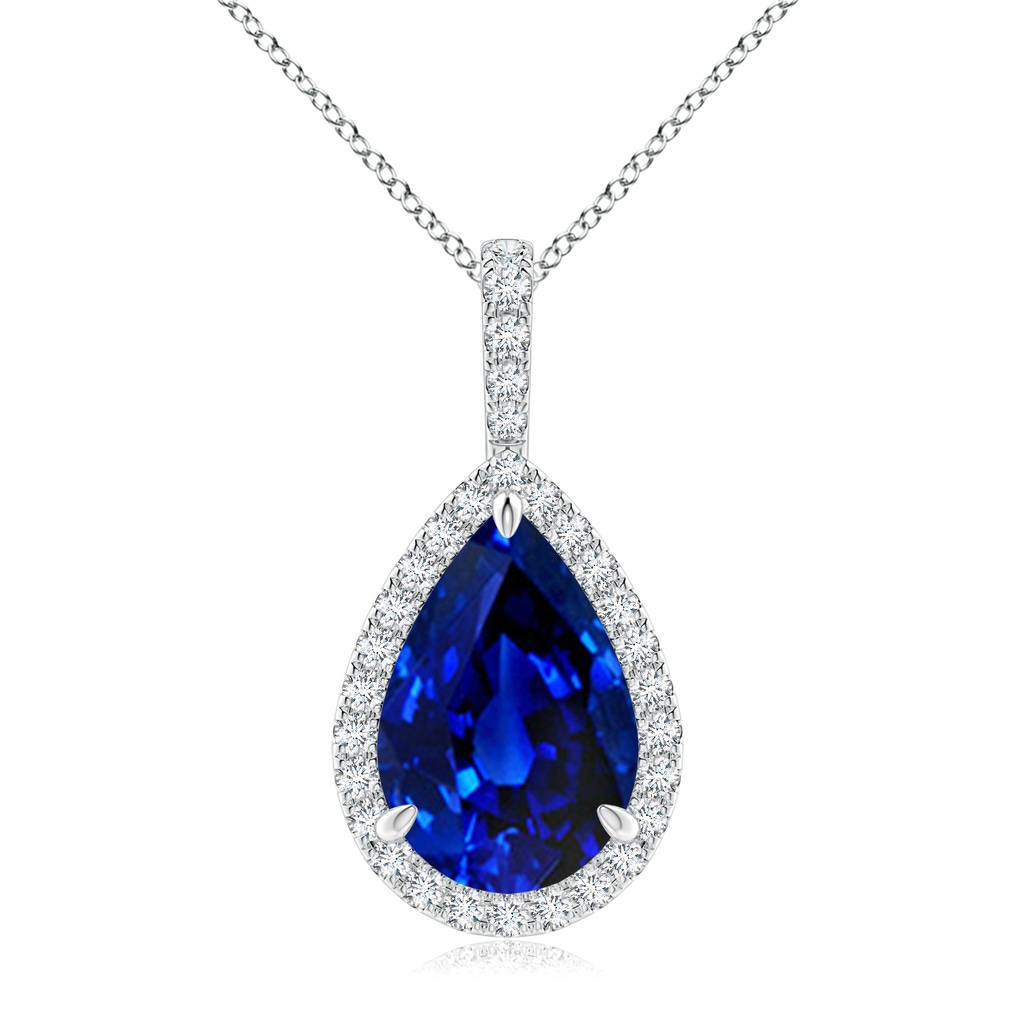 12x10mm AAAA Blue Sapphire Teardrop Pendant with Diamond Halo in White Gold