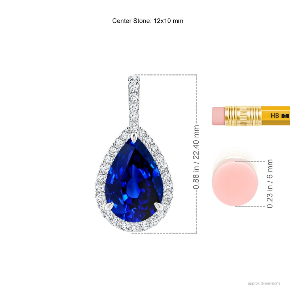 12x10mm AAAA Blue Sapphire Teardrop Pendant with Diamond Halo in White Gold ruler