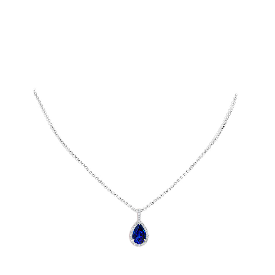 12x10mm AAAA Blue Sapphire Teardrop Pendant with Diamond Halo in White Gold pen