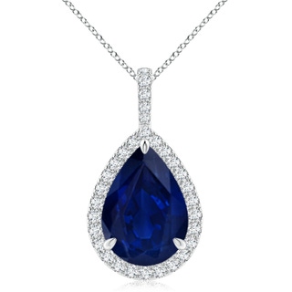 14x10mm AA Blue Sapphire Teardrop Pendant with Diamond Halo in P950 Platinum