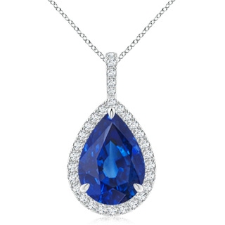 14x10mm AAA Blue Sapphire Teardrop Pendant with Diamond Halo in P950 Platinum