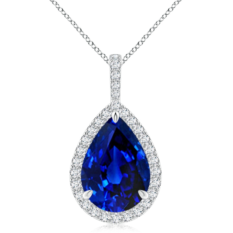 14x10mm Lab-Grown Blue Sapphire Teardrop Pendant with Diamond Halo in P950 Platinum 