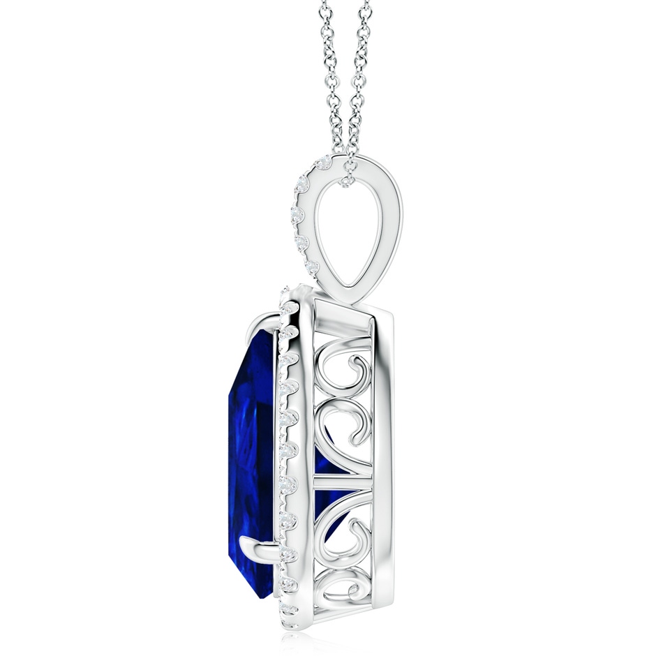 14x10mm Lab-Grown Blue Sapphire Teardrop Pendant with Diamond Halo in P950 Platinum side 199