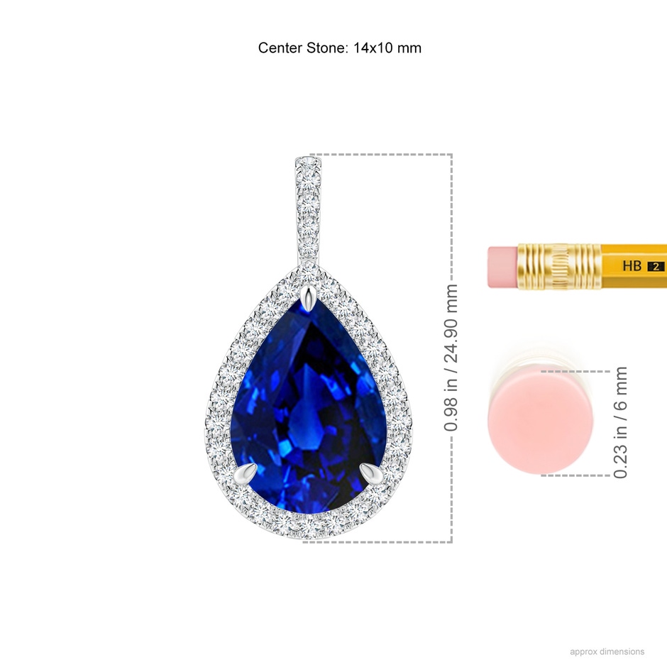 14x10mm Lab-Grown Blue Sapphire Teardrop Pendant with Diamond Halo in P950 Platinum ruler