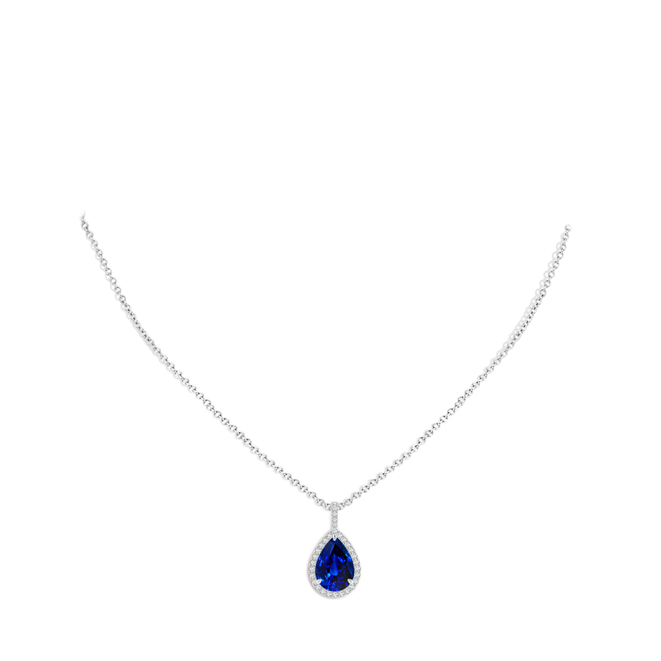 14x10mm Lab-Grown Blue Sapphire Teardrop Pendant with Diamond Halo in P950 Platinum pen