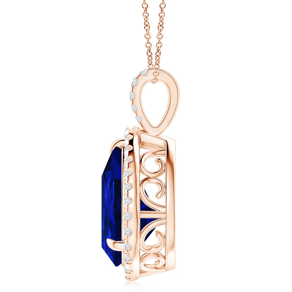 14x10mm Lab-Grown Blue Sapphire Teardrop Pendant with Diamond Halo in Rose Gold side 199