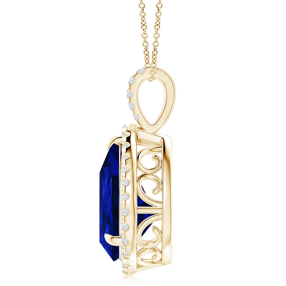14x10mm Lab-Grown Blue Sapphire Teardrop Pendant with Diamond Halo in Yellow Gold side 199