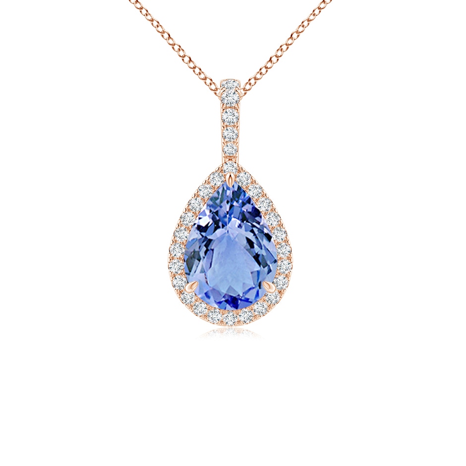 10x7mm A Tanzanite Teardrop Pendant with Diamond Halo in Rose Gold 
