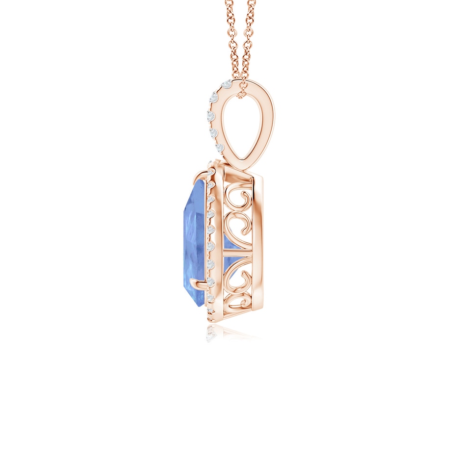 10x7mm A Tanzanite Teardrop Pendant with Diamond Halo in Rose Gold side 199