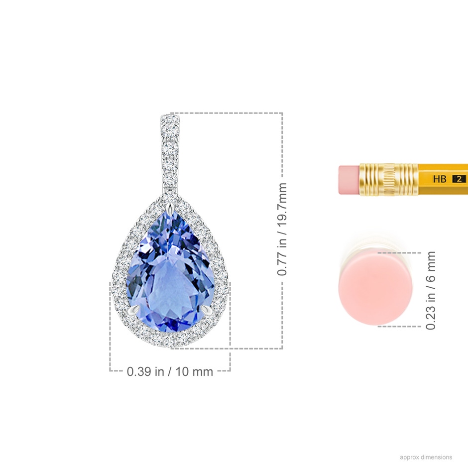 10x7mm A Tanzanite Teardrop Pendant with Diamond Halo in White Gold ruler
